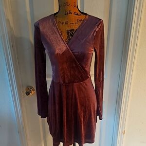 Express Mauve Long Sleeve V-Neck Sheath Dress